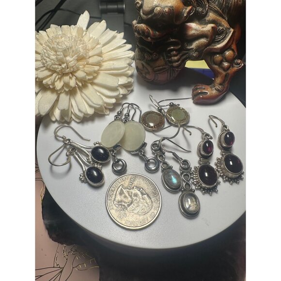 LOT of 5 Pairs of Sterling Silver Dangle Earrings - Picture 1 of 8